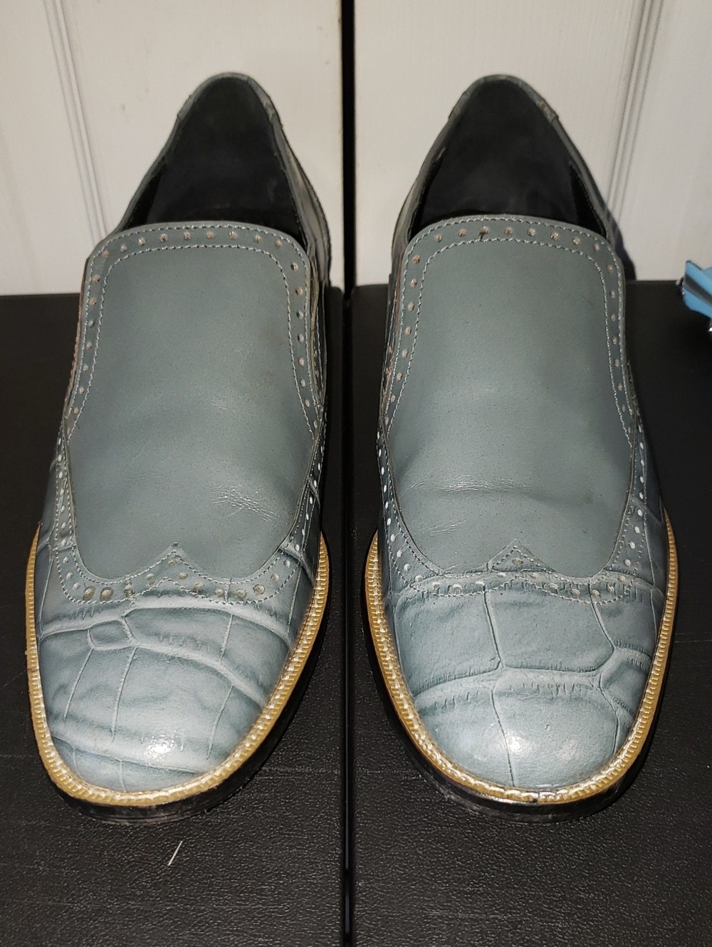 Giorgio Brutini Light Blue Croc-Textured Slip-On Loafers with Gold Trim